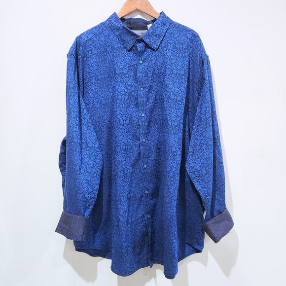 Robert Graham Mens Blue Paisley Floral Button Up Dress Shirt Size 3XLT Preppy - Picture 1 of 11